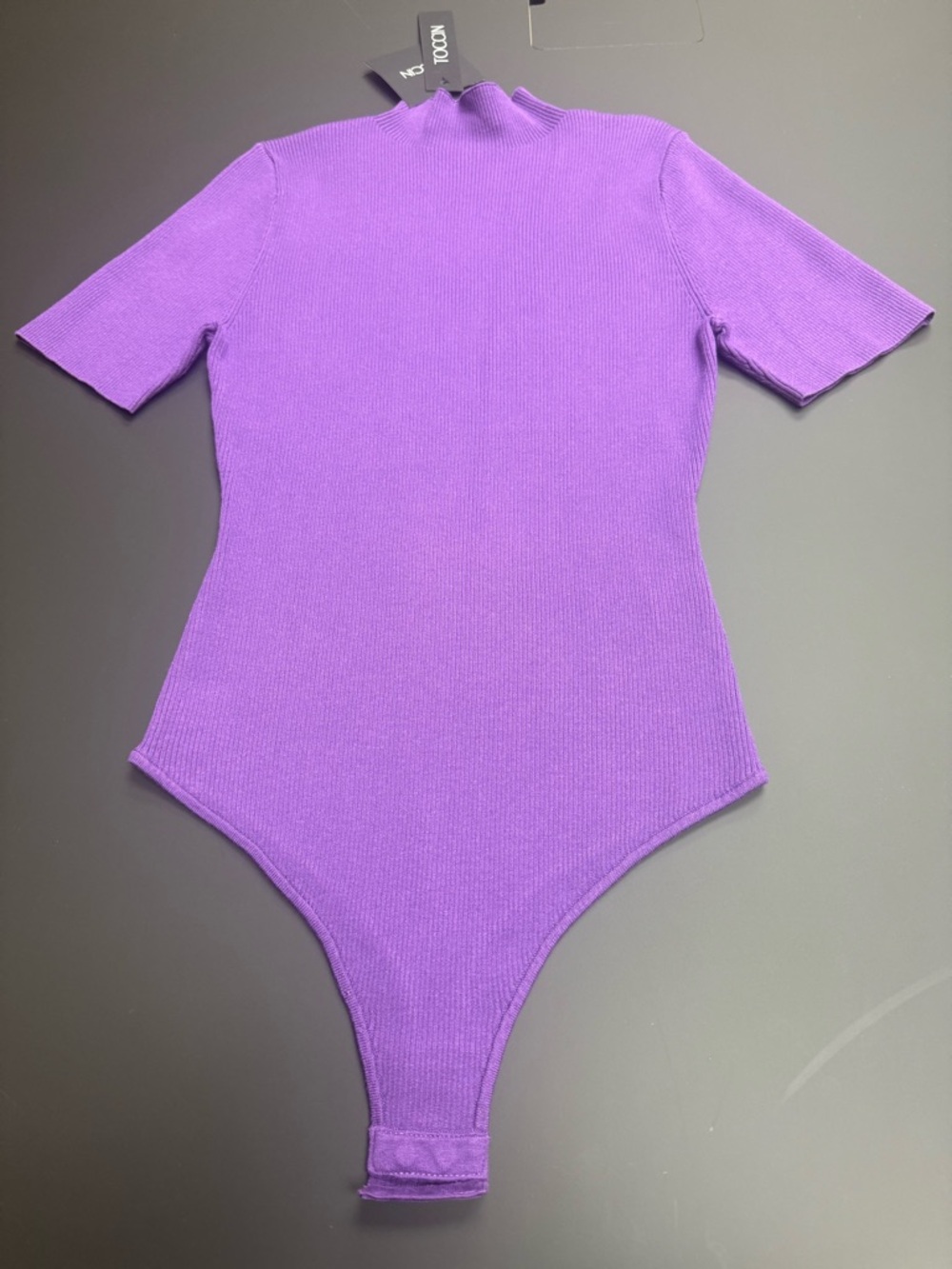 TOCCIN Purple Ribbed Short-Sleeve Bodysuit with Mock Neck 💜